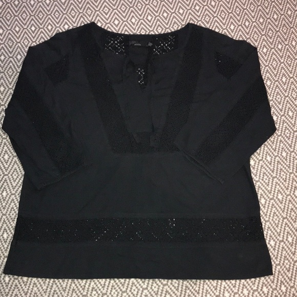 Prana Sofie Black Boho Crochet Peasant Top Large - Picture 2 of 8